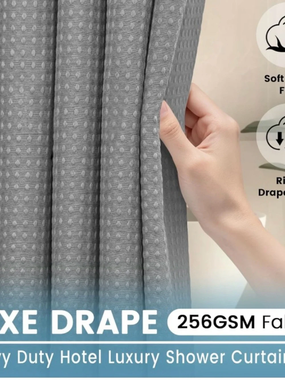 EUTXL 256GSM Two Layers  No Hook Waffle Shower Curtain, Light Blue 72 X 74”
